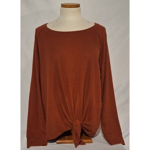 Stitch Fix Nine Britton Billie Tie Front Brushed Knit Top Burnt Orange Sz XL NEW - Picture 1 of 5